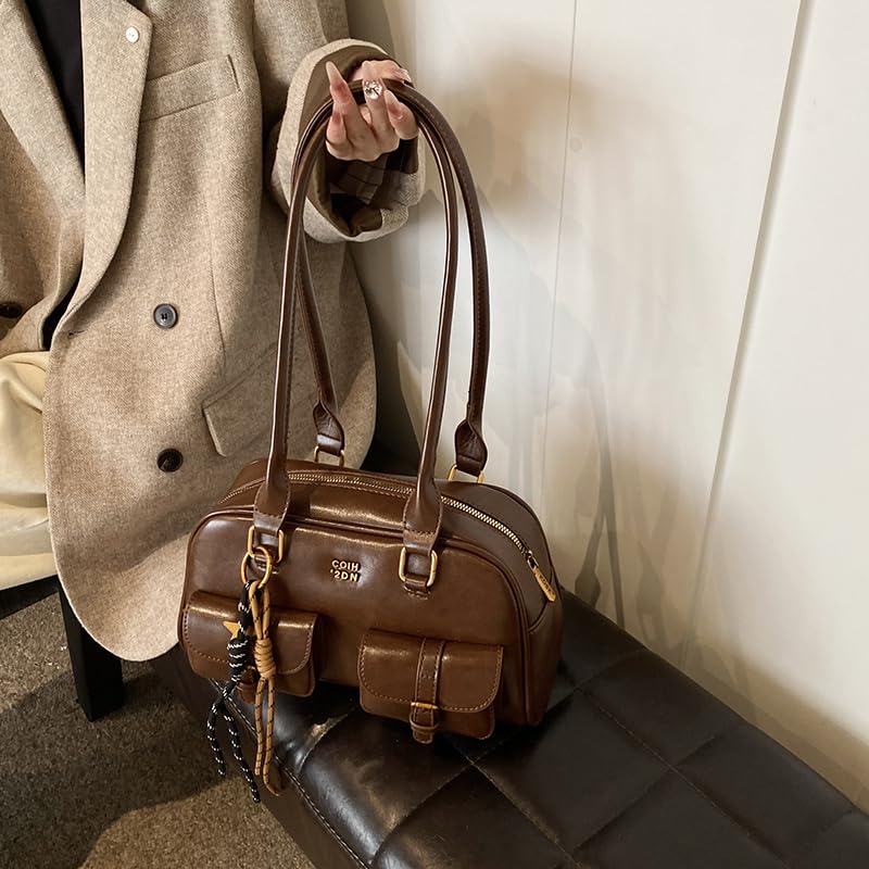 Women Cordury Underarm Bag Vintage Style Retro Top Handle Bag Double Front Pocket Handbag Tote Bag for Shopping Travel4