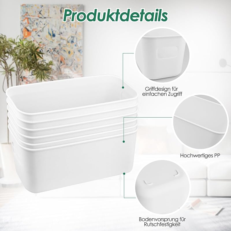 SIMDAO 6 db Tárolódoboz Fogantyúval 26x9,5x9 cm Szerveződoboz Konyha Fürdőszoba Iroda