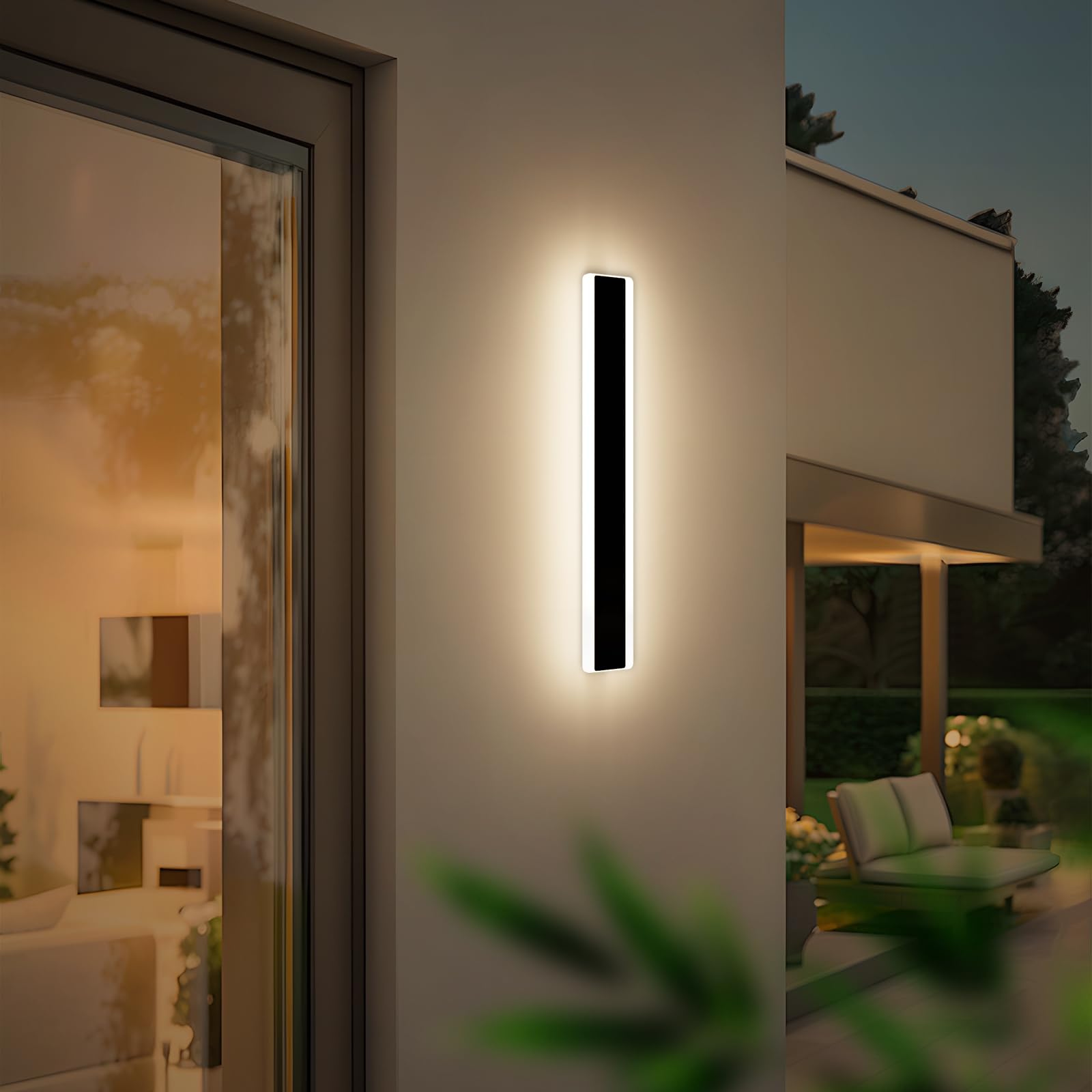 Mikeru Front Door Lights 60cm, 3 Color Change Modern Outdoor Wall Lights 3000K/4500K/6000K Mains Powered Wall Mounted Garden Light Waterproof Tall Strip Light 22W for Villas, Porches — image 1