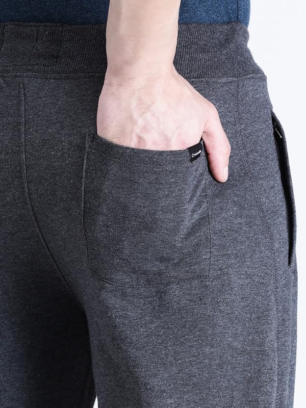 Image of CROCODILE Men Solid Ankle Length Joggers | French Terry Cotton | Drawstring Waist | 3 Pockets