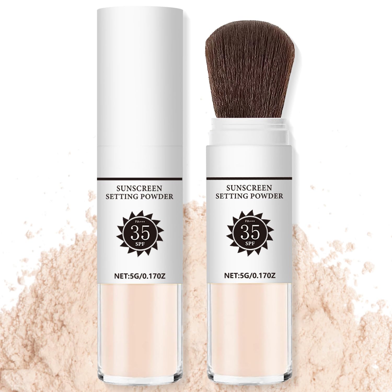 Sunscreen Setting Powder SPF 35, Mineral Brush Powder for Face and Scalp, Oil Control Natural Matte Finish Loose Powder Translucent Lasting Lightweight Breathable for All Skin (#01 Translucent)