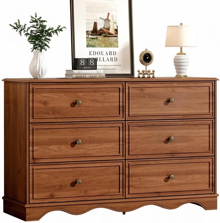 Chrangmay Modern Chest of Drawers with 6 Drawers,Deep Drawers,Clothes Organizer,Large Storage Cabinet for Living Room, Bedroom,Hallway,with Anti-Tipping Device, Brown