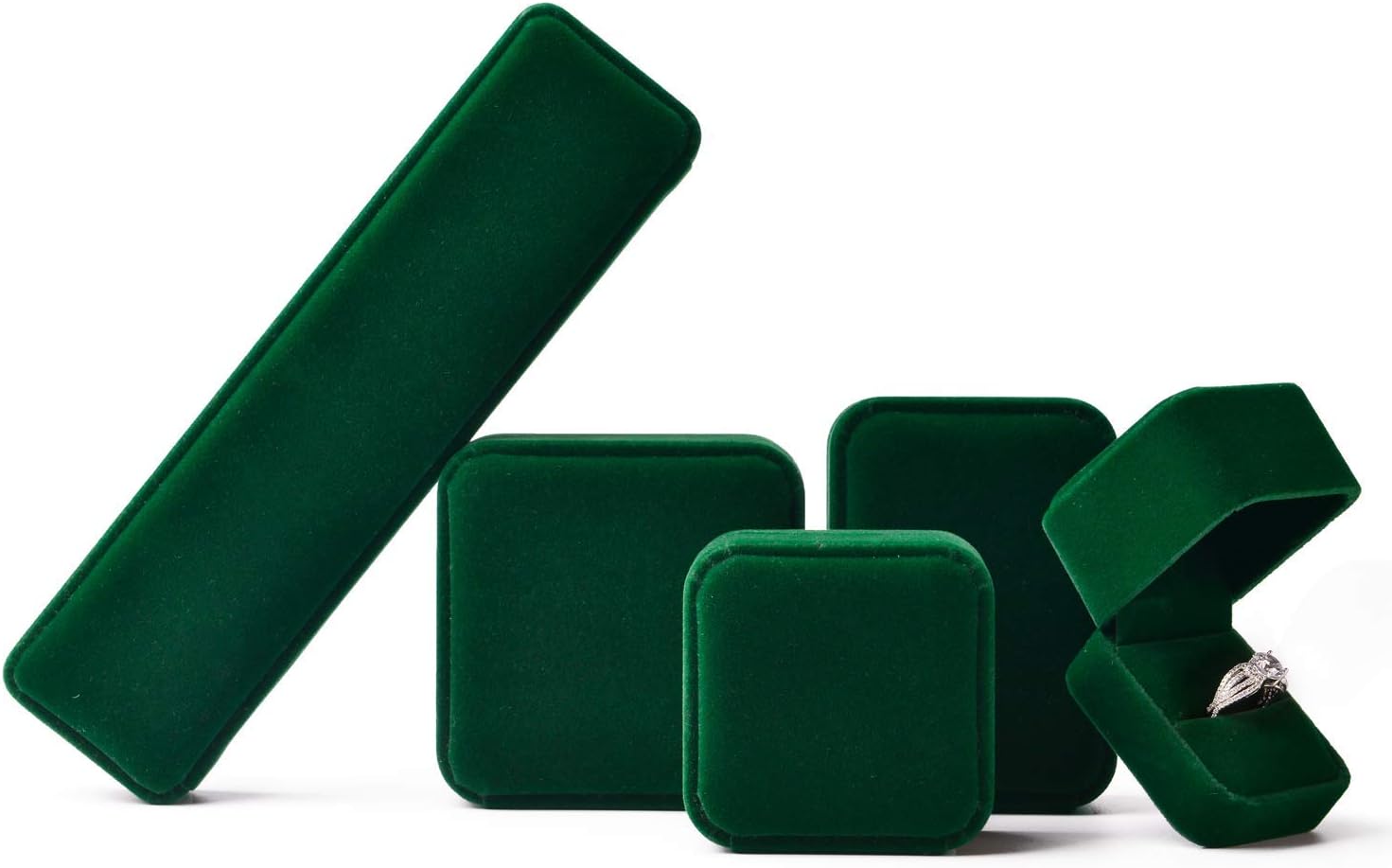 Oirlv Velvet Jewelry Box Small Ring Bearer Case (Green) - Image 7