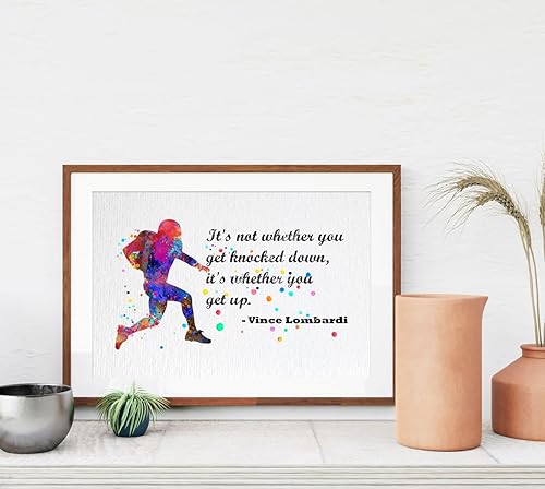 Miniatura 3 de Dignovel Studios 8 x 10 sin marco de entrenamiento de fútbol It's not whether you get knocked down quotes acuarela arte impreso inspirador arte de