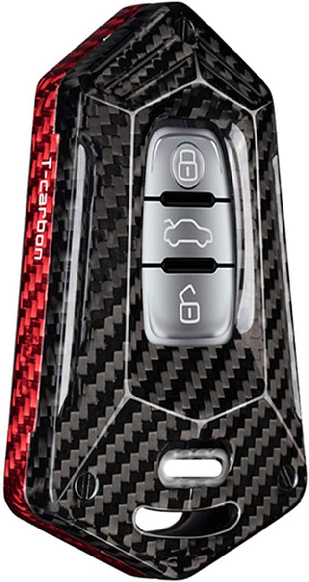 Car Key Fob Cover Case for Audi A4 A4L A5 A6 A6L A7 A8 Q5 Q8 R8 RS4 RS5 RS6 RS7 S4 S5 S6 S7 S8 SQ5 Carbon Fiber Anti Scratch Heavy Duty Key Shell - Black/Red