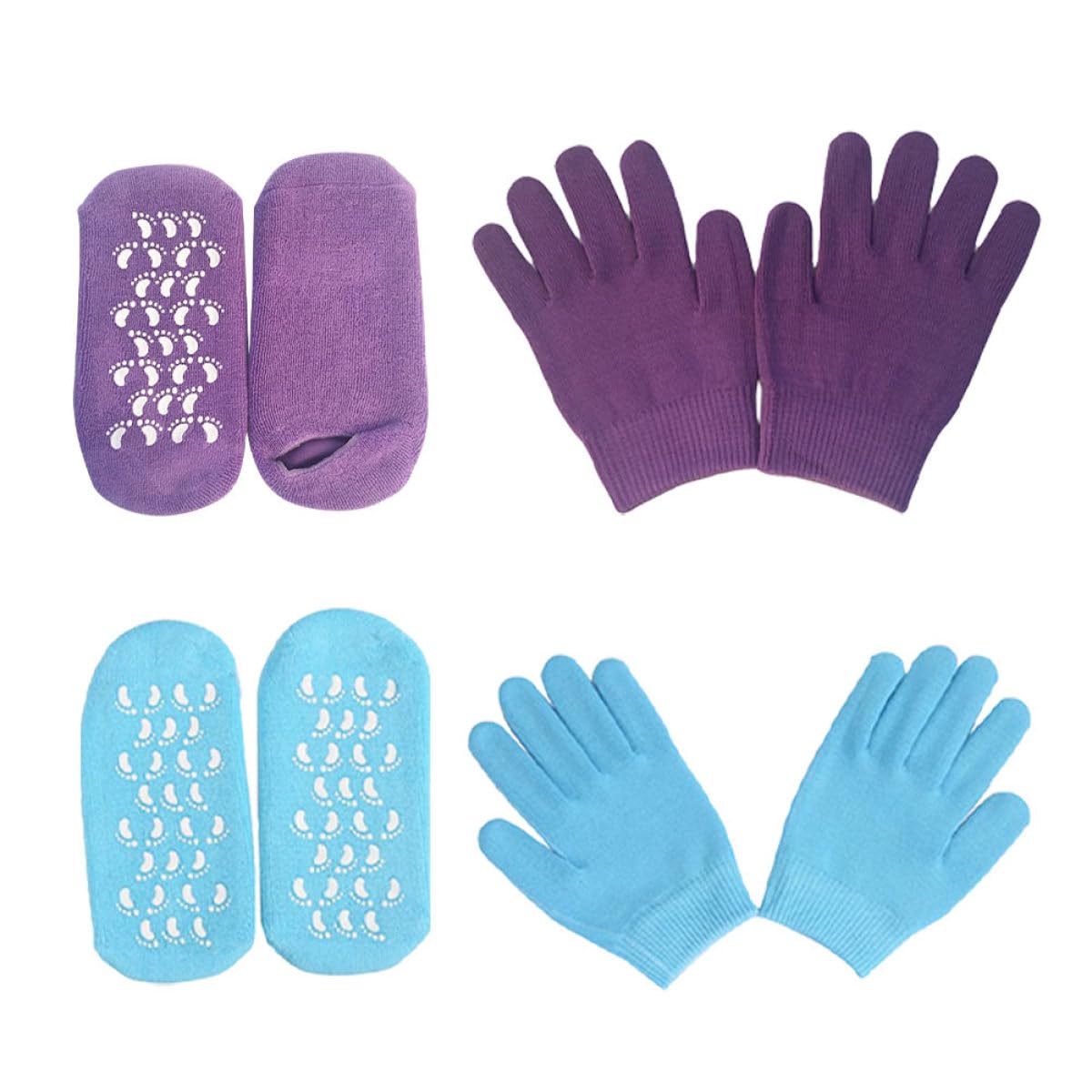 Set 2 Guanti Idratanti in Phytagel per Mani e Calzini per Piedi Screpolati, Riutilizzabili e Nutrienti per Cura Professionale Spa e Trattamenti Mani e Piedi