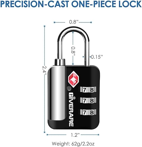Miniatura 2 de Paquete de 2 cerraduras de equipaje de viaje aprobadas por la TSA, cerradura de combinación de metal para maleta, candados de aleación sin llave con