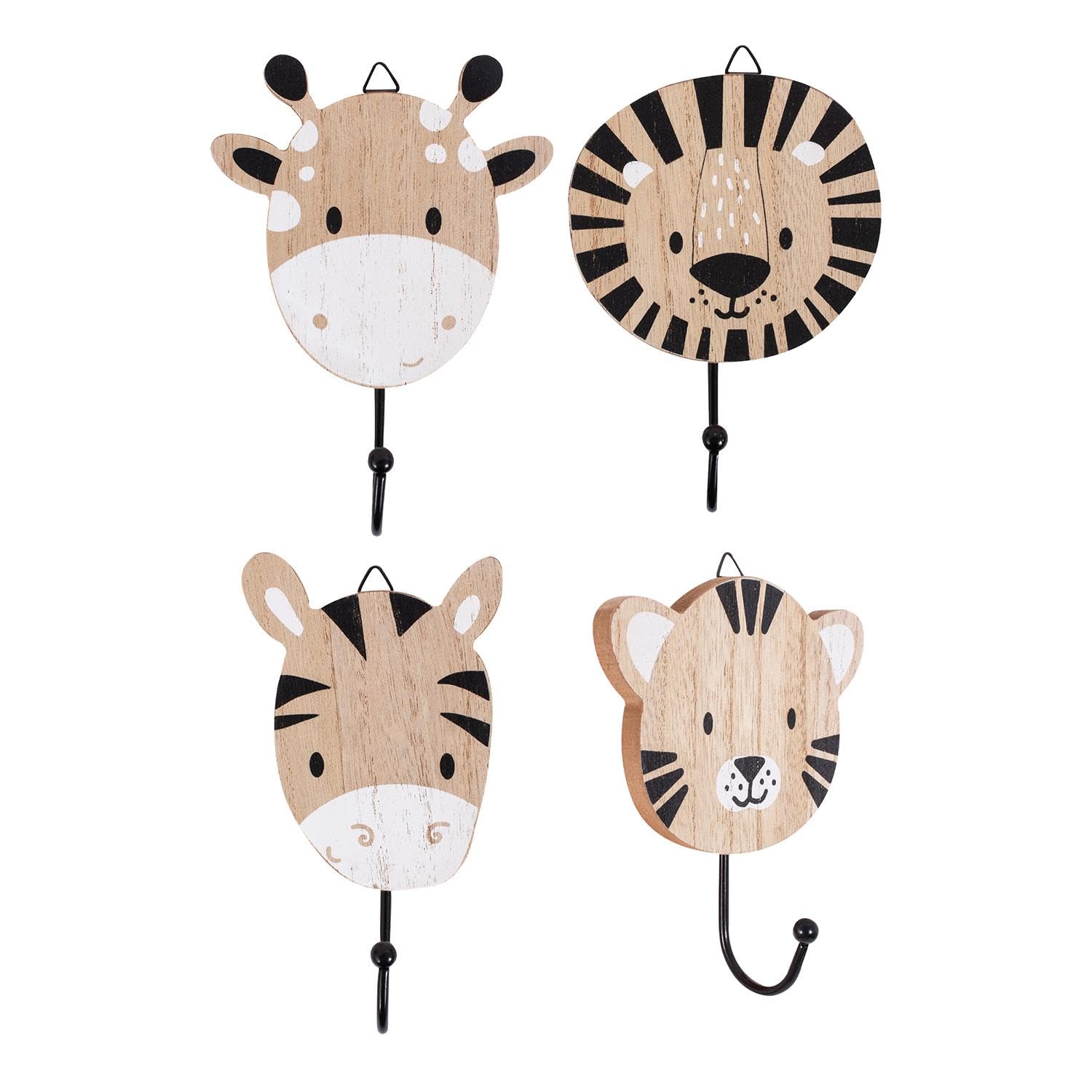 Yöl White Pack Of 4 Decorative Baby Wooden Wall Hooks Clothes Blankets Bags Coat Towel Peg Photos Animal
