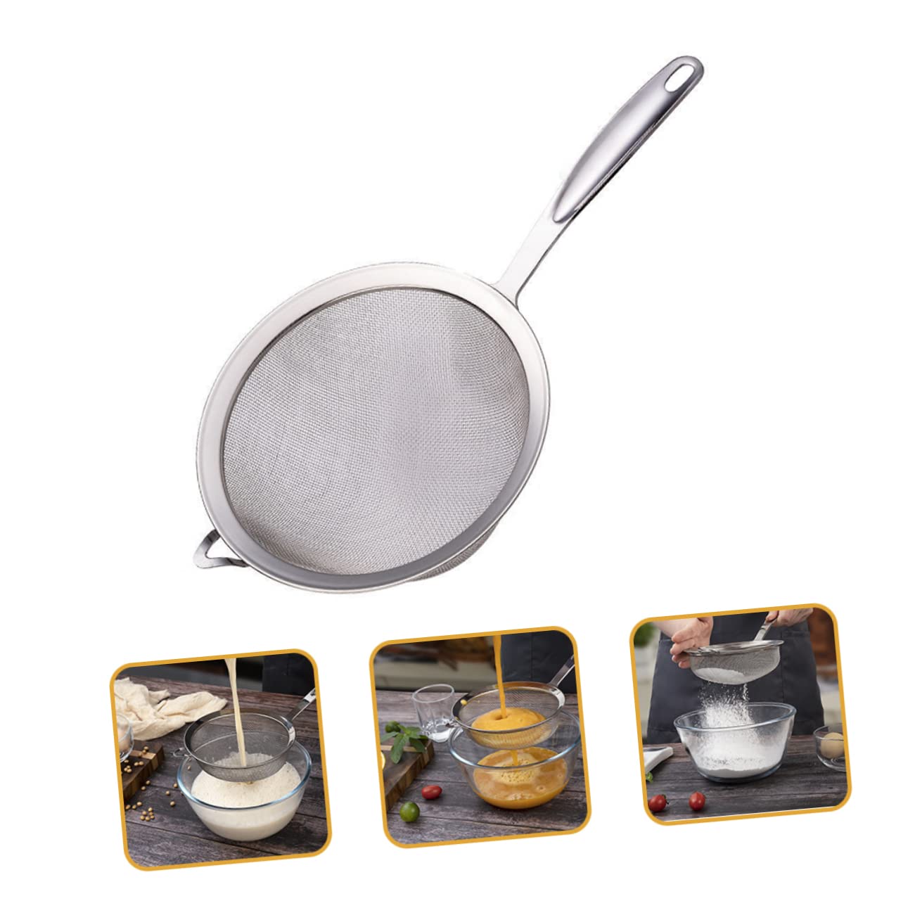 3 pezzi Setaccio per farina manuale Setaccio da cucina a maglia fine sopra il lavello Scolapasta in acciaio inossidabile Setaccio a maglie per pasta Farina Polpa Fi Forniture da cucina in acciaio ino