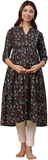 CRAFIQA Pre & Post Maternity/Nursing Wear Hand Printed Kurta/Kurti Cum Midi Dress/Nighty with Both Sides Zipper for Easy F... Price In India