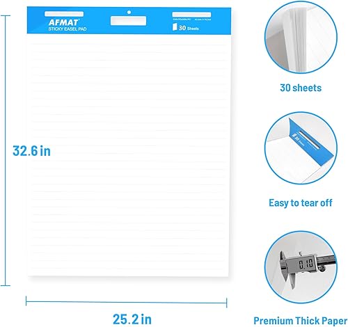 Miniatura 7 de AFMAT Almohadilla de caballete adhesivo, papel gráfico con 6 blocs, 25 x 30 pulgadas, 30 hojas/bloc, papel blanco súper grande, ideal