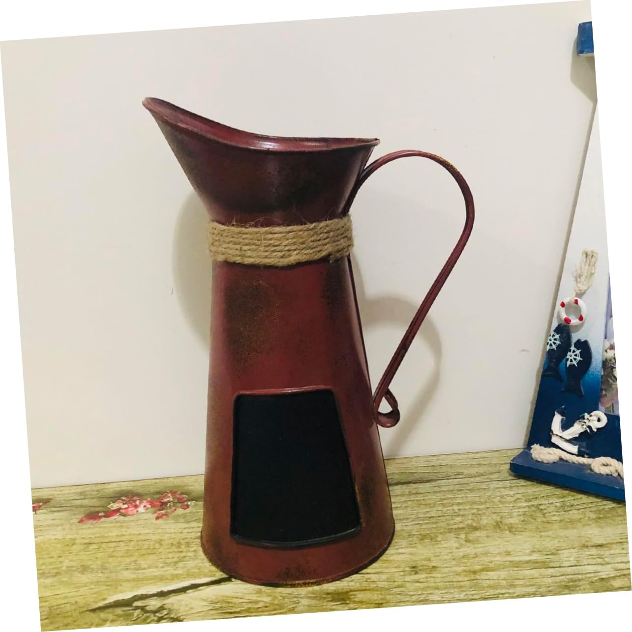 ERINGOGO Rustic Blackboard Coffee Pot Iron Pitcher with Dried Flower Vase Decor