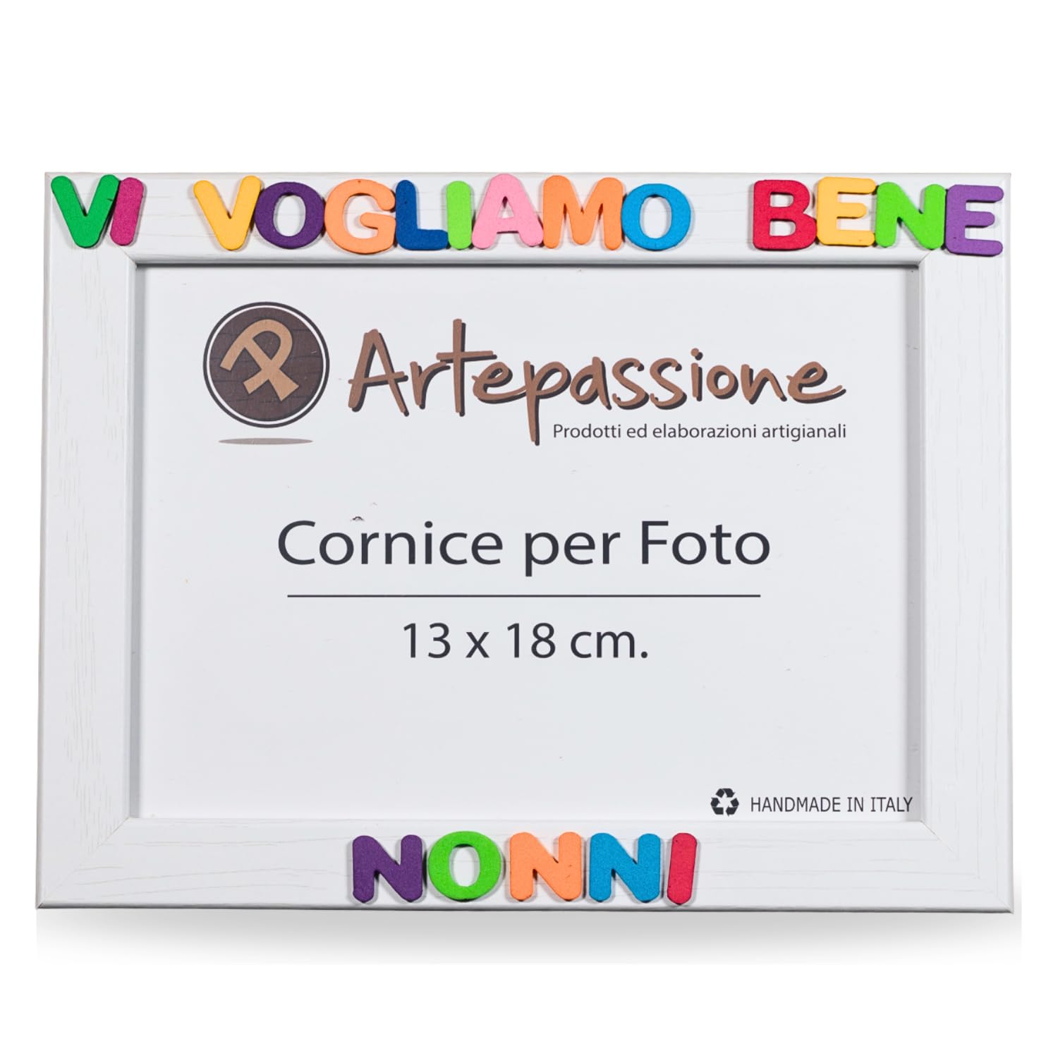 Regalo Nonni - Cornice Foto 13x18 Bianca in Legno con Scritta Vi Vogliamo Bene Nonni - Idea Regalo Compleanno Nonno e Nonna - Portafoto da Appoggiare o Appendere