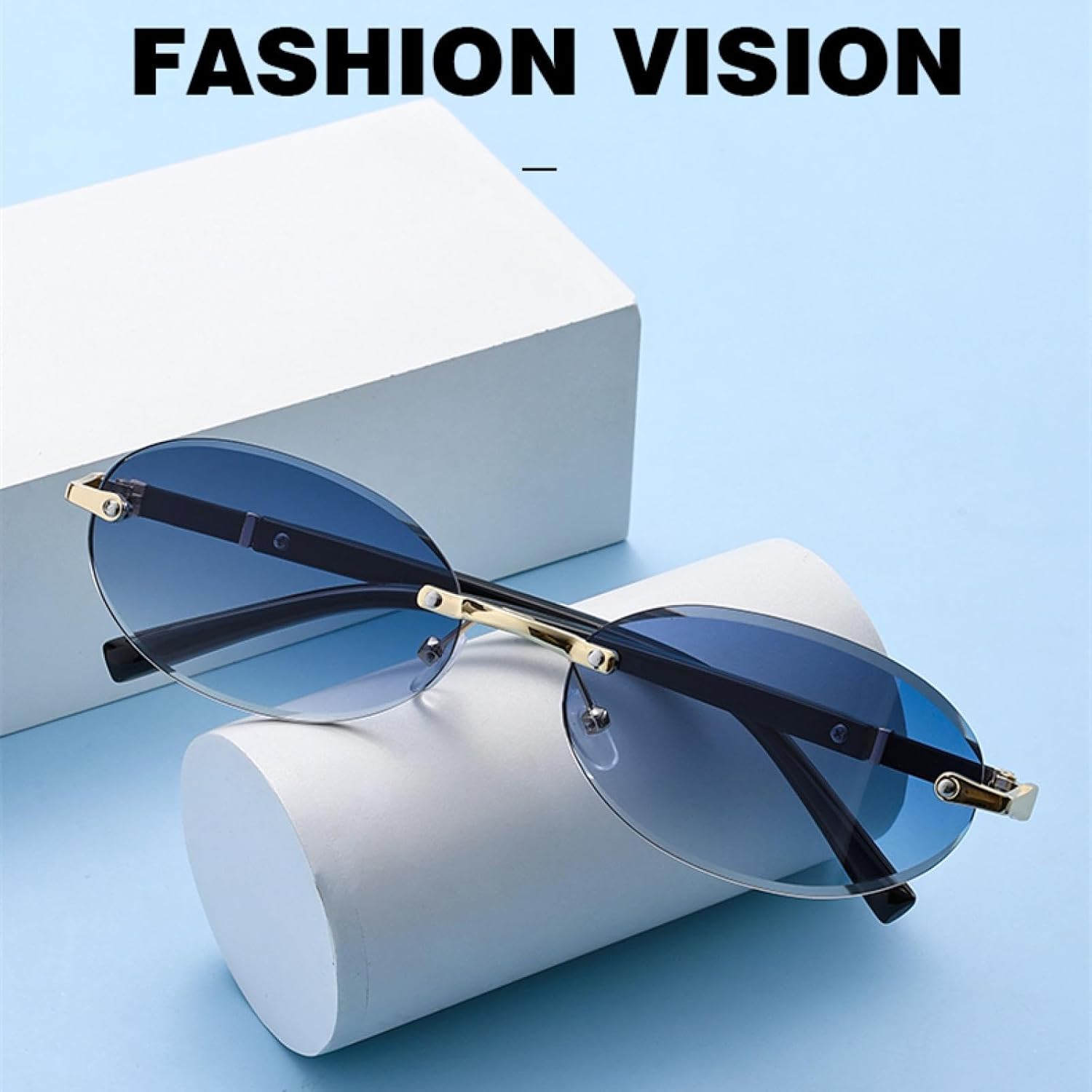Women Men Shades Oval Sun Glasses for Female Male Uv400 Rimless Sunglasses Round Fashion