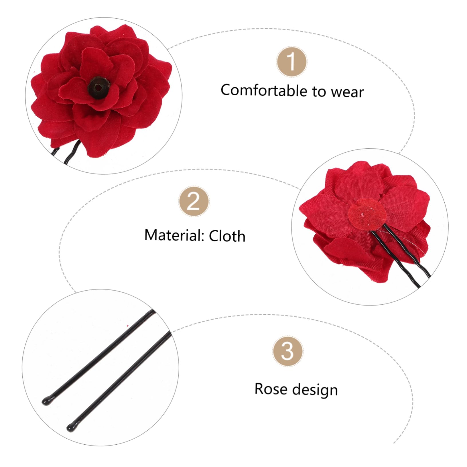 FRCOLOR 10 Sets Braut-haarstäbe Rote Rose Damen-haarnadel Dekorative Haarnadel Haarstäbchen Für Hochzeitsfeiern U-förmige Hochsteckfrisur Haarschmuck 6 Stück * 10