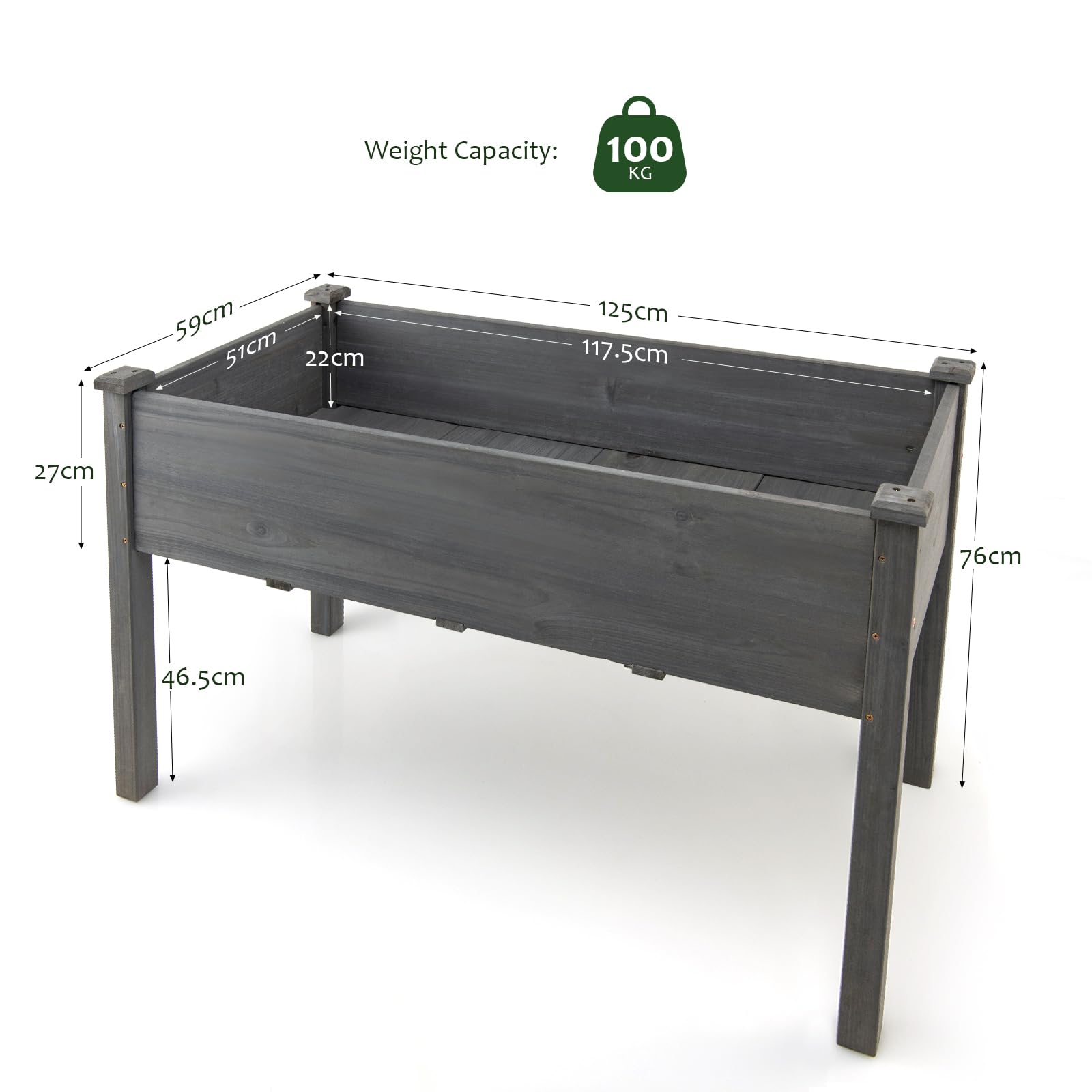 HOMASIS Huerto Urbano de Madera Abeto con Estante, Jardinera Elevada Terraza Exterior con Orificio de Drenaje, Compartimento de Almacenamiento, para Jardín, Balcón (Gris)