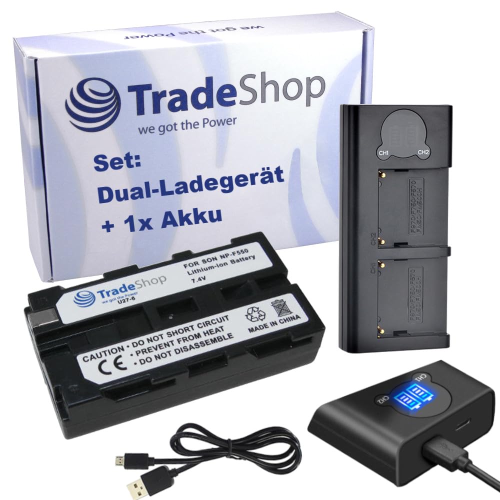 Trade-Shop Zestaw 2 w 1: akumulator 2400 mAh + USB-C Dual LCD ładowarka stacja ładująca kompatybilna z Sony DCR-TRV103/E DCR-TRV110/E DCR-TRV120/E DCR-TRV130/E DCRV210/E