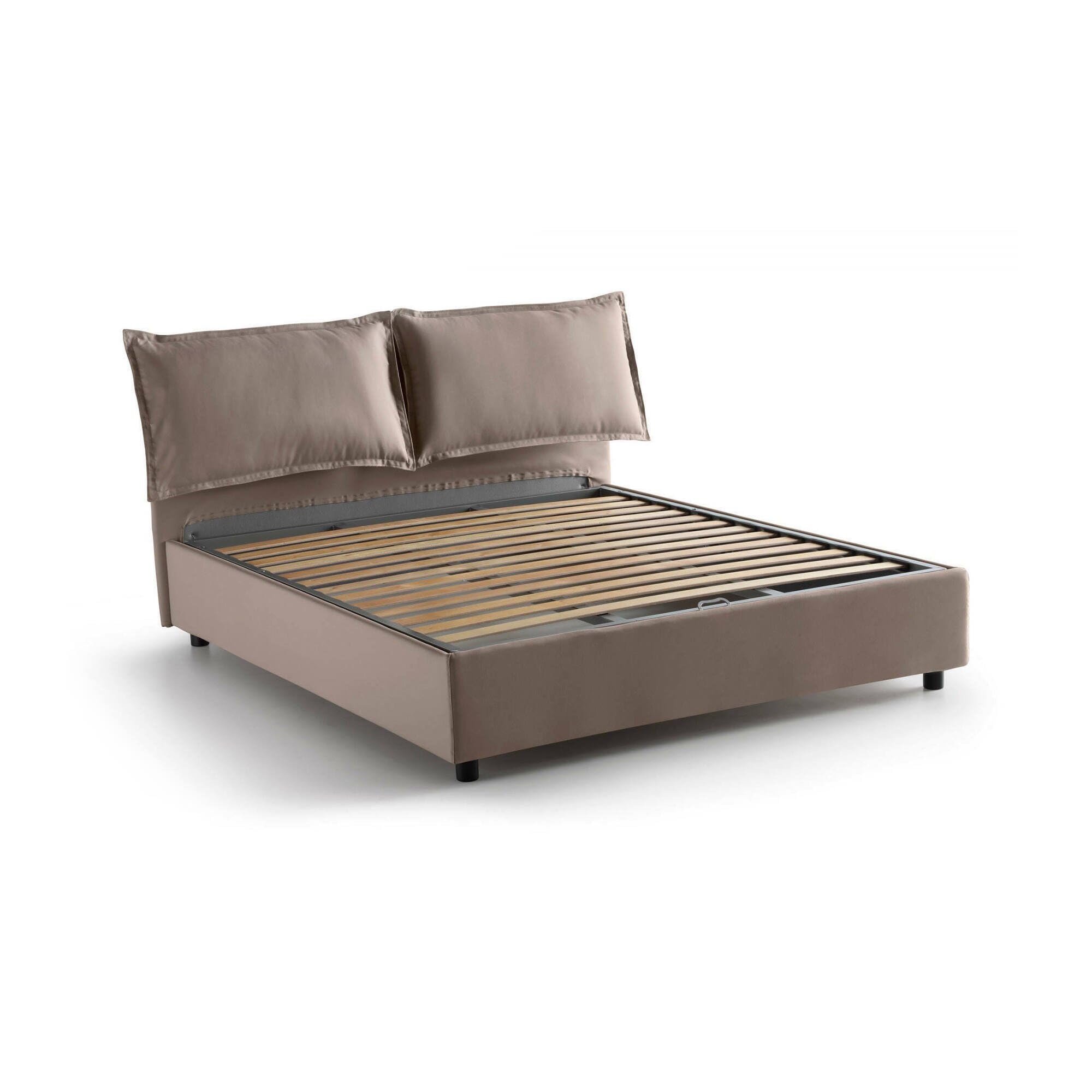 Talamo Italia - Letto matrimoniale Antonia, Letto contenitore con rivestimento in tessuto, 100% Made in Italy, Apertura frontale, adatto per materasso Cm 160x200, Tortora