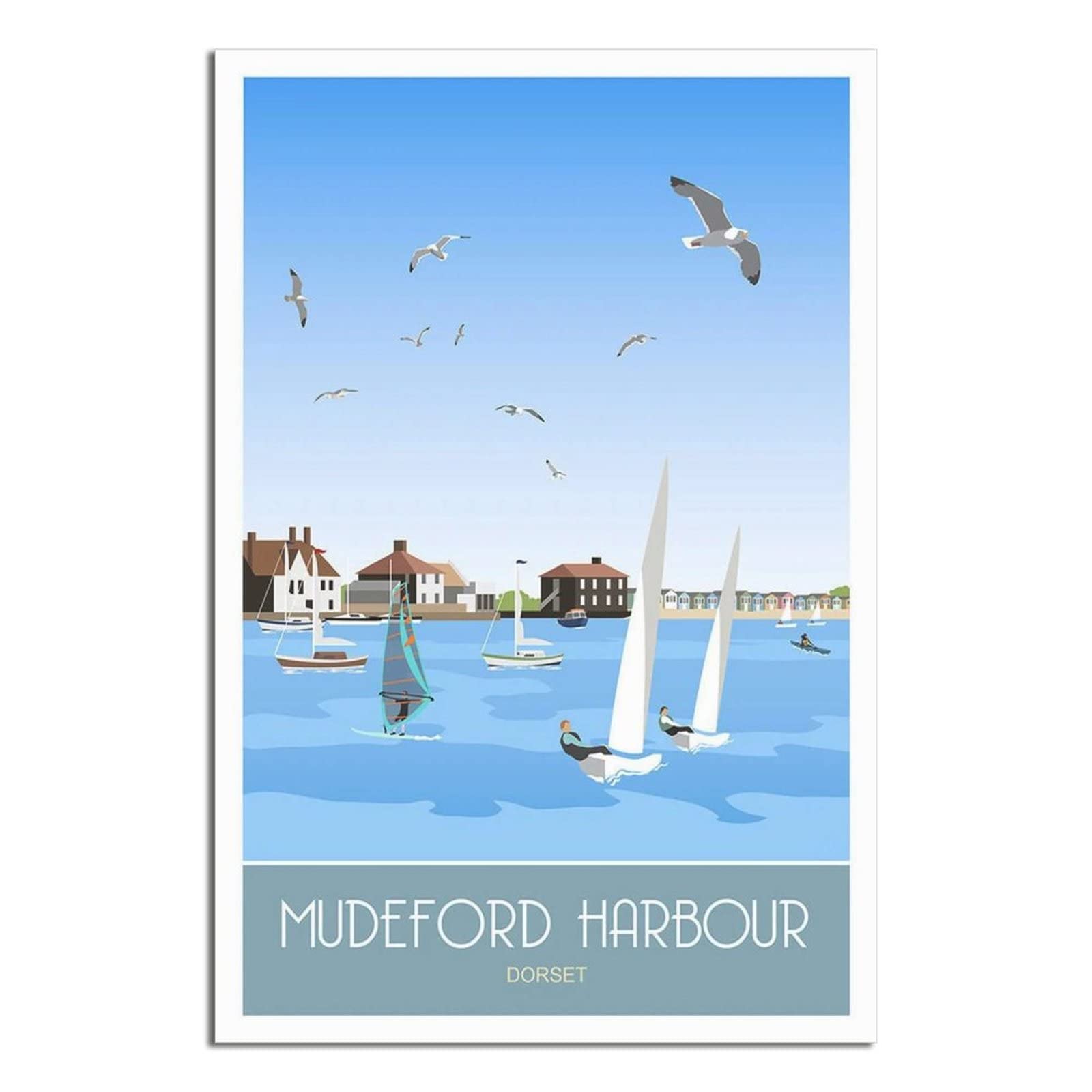 UEJD Vintage Mudeford Harbour Sailboat Dorset Travel Poster Decorative Posters Modern Bedroom Canvas Art Poster Picture Painting Posters Wall Decor Art Gift