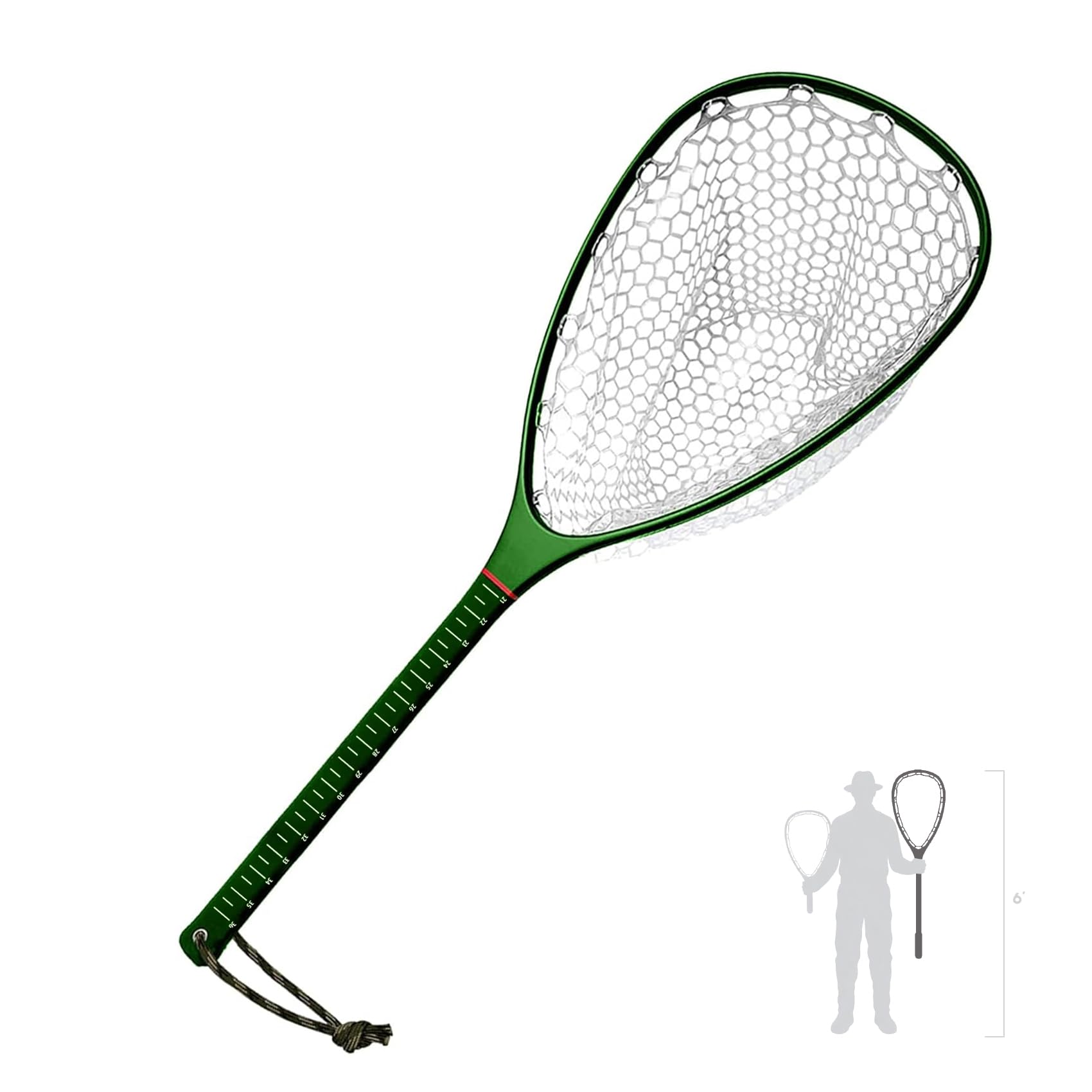 Riverruns Carbon Fiber Landing Net - Fly Floating Fishing Net with Soft Rubber Trout Net and Measuring Lines on The Handle - Lightweight and Durable(Long Handle/Green) — image 1