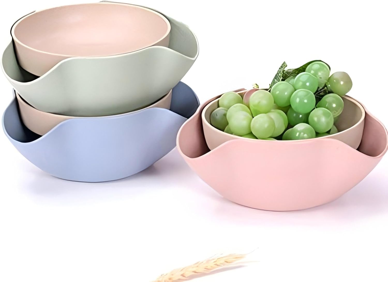 Bamboo's Grocery Double Dish Snack Bowl For Pistachios, Peanuts, Edamame, Cherries, Nuts, with Shell Storage (Green)