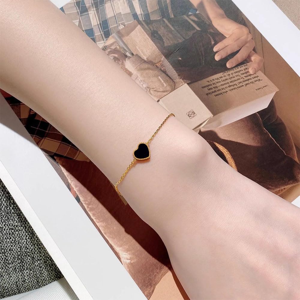 18K Gold Plated Five Heart Charm Bracelets for Women | Adjustable Love Bracelet Set Jewelry Gift-Hypoallergenic for Birthdays, Wellness & Daily Wear - Image 6