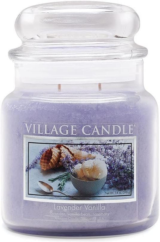 Village Candle Lavender Vanilla, Large Glass Apothecary Jar, Scented Candle, 21.25 oz.