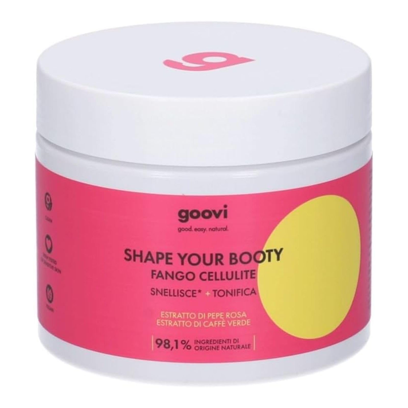 Goovi, Shape Your Booty, Fango Snellente e Tonificante con Estratto di Pepe Rosa, Senza Effetto Termico, Stimola la Microcircolazione Cutanea e Rimodella la Silhouette, 500ml
