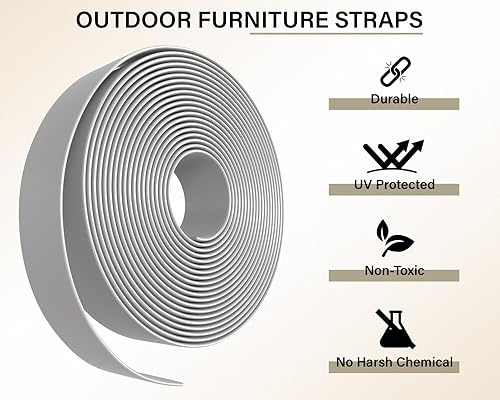 Miniatura 4 de Correas de vinilo de 2 pulgadas x 20 pies para reparación de sillas de patio, muebles de césped al aire libre, con acabado mate (gris) + 20 remaches