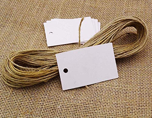 Étiquettes cadeau de mariage personnalisables blanches rectangulaires et ficelle