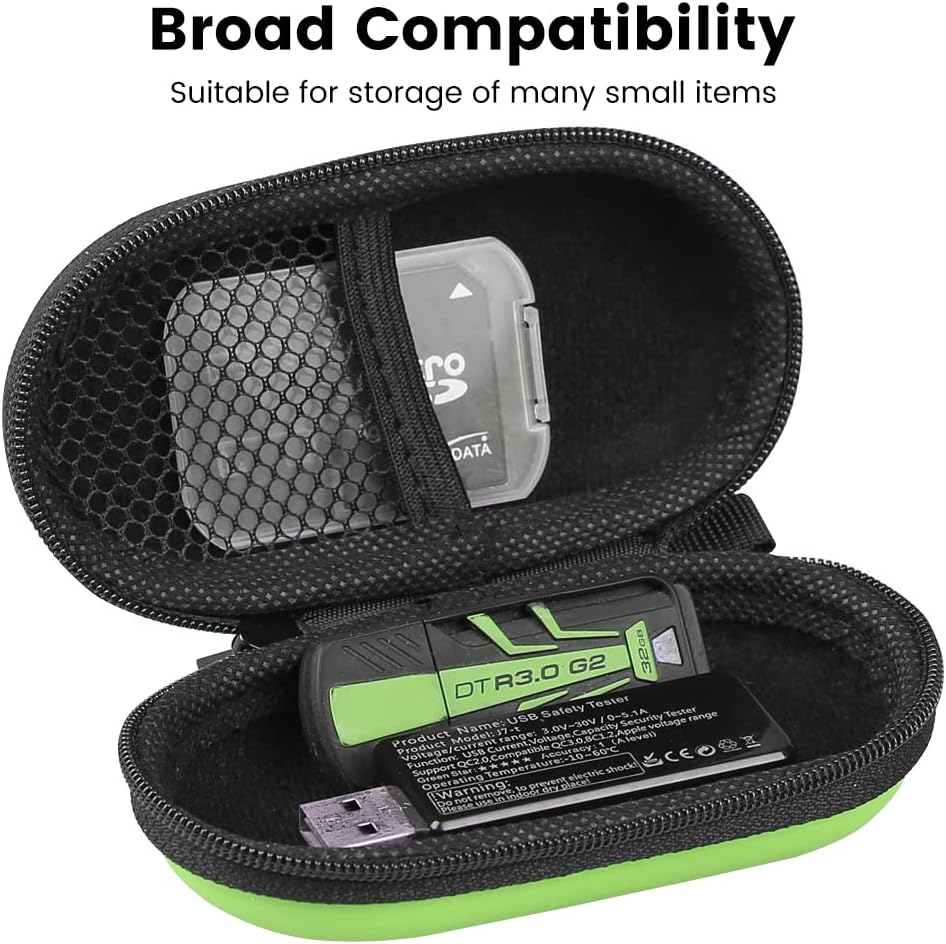 Earbud Case, RISETECH Earphone Carrying Case Holder EVA Headphone Storage Bag Small Cover Zipper Pouch Compatible for EarPods, AirPods, Beats Flex, Bose Wired Earbuds, USB Cable, with Keychain-Green image 3