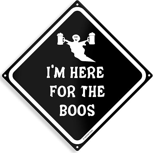 Miniatura 1 de Letrero de camino con tema de Halloween con texto en inglés "I Here For The Boos" de 12 x 12 pulgadas, espeluznante bar, sala de juegos, hogar,