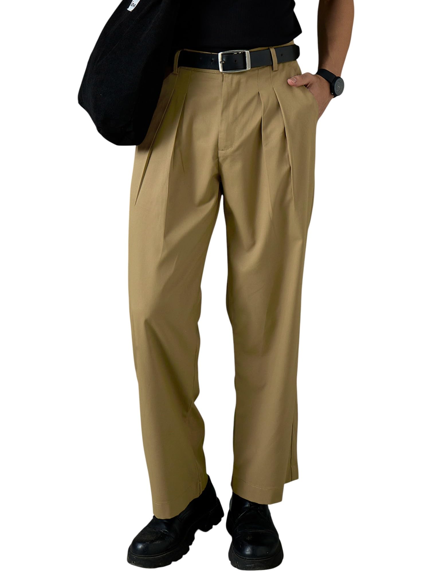 SASSAFRAS Men's Front Pleat Relax Fit Korean Trouser in neutral