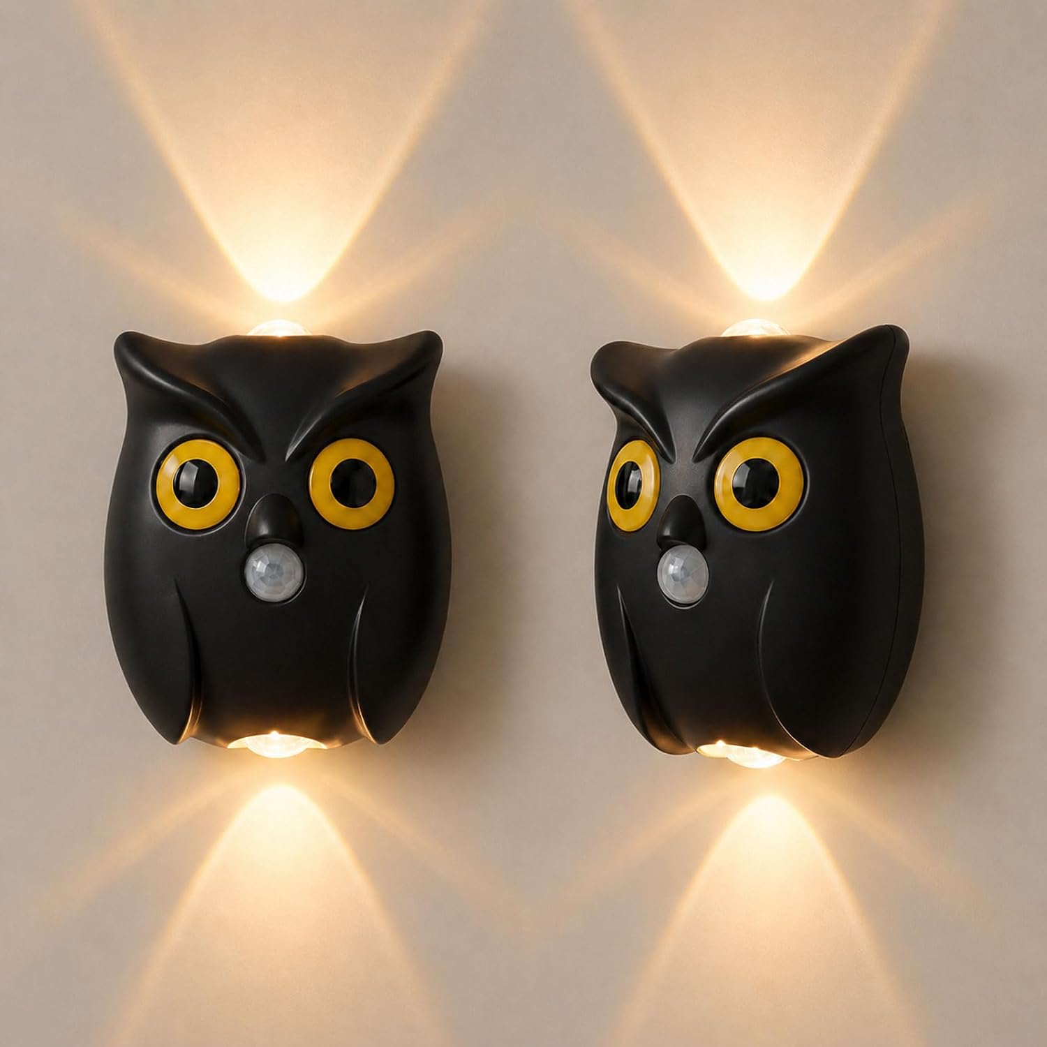 2-Pack Obsidian Owl Wall Lamp, Cute LED Night Light for Bedroom Decor, Warm Ambient Lighting for Kids Room, Nursery & Hallway, Creative Animal Wall Light, Gift for Home Decoration