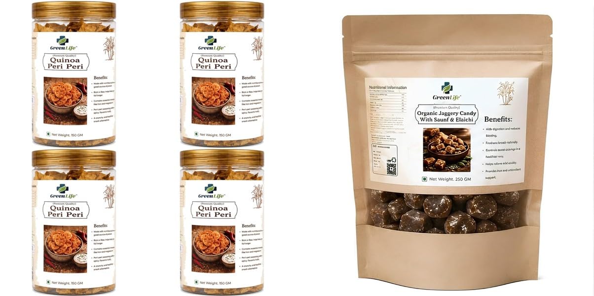 Ragi Cream & Onion Chips | Baked | 150gpack of 4Organic Jaggery Candy Ginger Mix 250g | Natural Desi Gur | Traditional Sweet & Spicy | GreenLife Combo | Total W-image-38