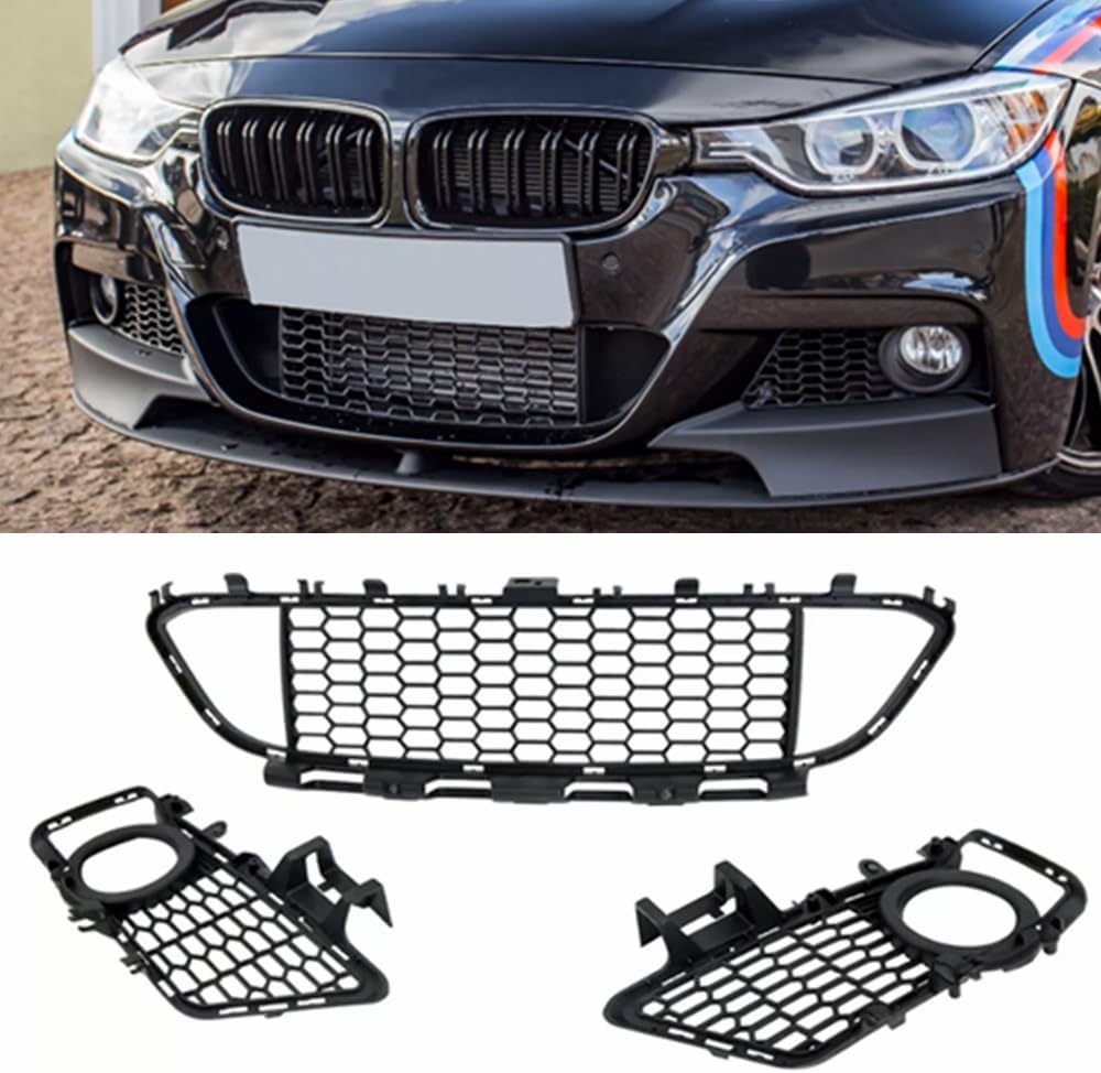 Karmoxs Front Bumper Lower Grille Fog Light Covers Kit Fit for BMW 3 Series F30/F31/F35 2012-2018 Black