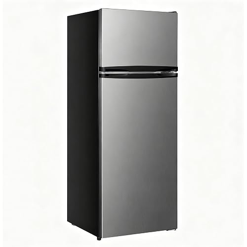 7.5 Cu.Ft Gray Top Freezer Fridge Freezer Combo, Compact Freestanding Dual Zone Refrigerator with Adjustable Temp Control, Low Noise Energy Saving for Apartment Dorm Office