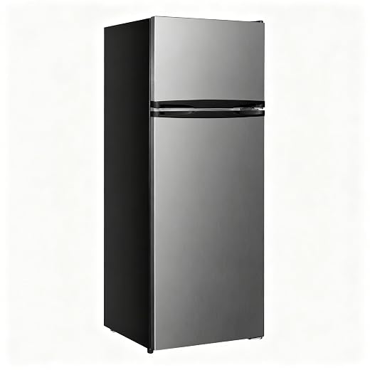 7.5 Cu.Ft Freestanding Compact Refrigerator with Freezer, Reversible Dual Door Fridge, Full-Range Temp Control, Removable Adjustable Shelves & Door Bins, Stainless Steel