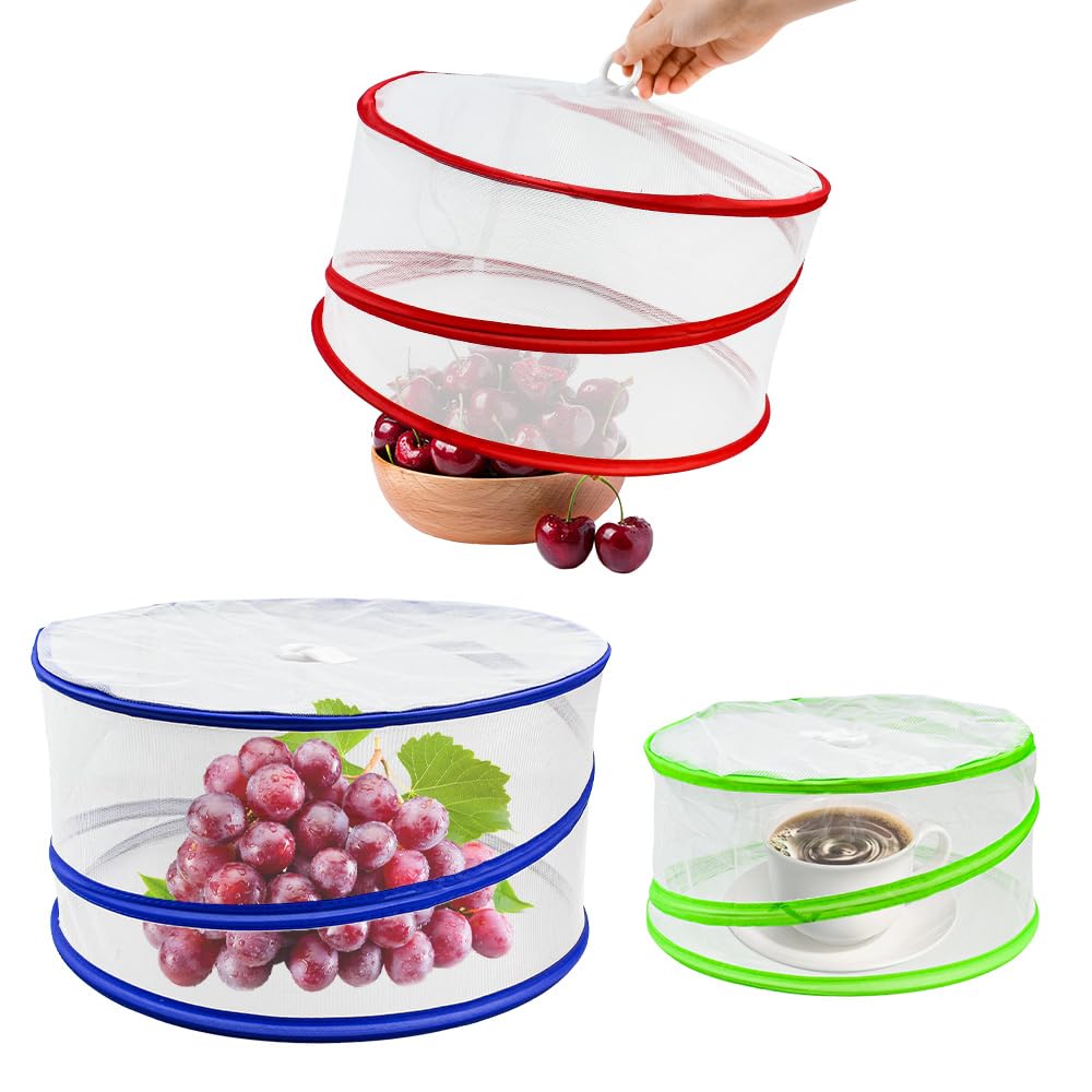 3 Pezzi Coprivivande a Rete Pieghevole, Pop-up Copertura Alimentare Pieghevoli Coprivivande, Anti Insetti Mosche Copertura per Alimenti Tenda per Cibo, Frutta, Picnic, Campeggio, Barbecue(32x32cm