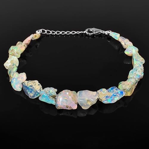 Miniatura 2 de Silver Bracelet for Women Raw Ultra Fire Ethiopian Opal Beads Bangle Bracelet, Handmade Jewelry October Birthstone 925 Sterling Silver Chain 8"