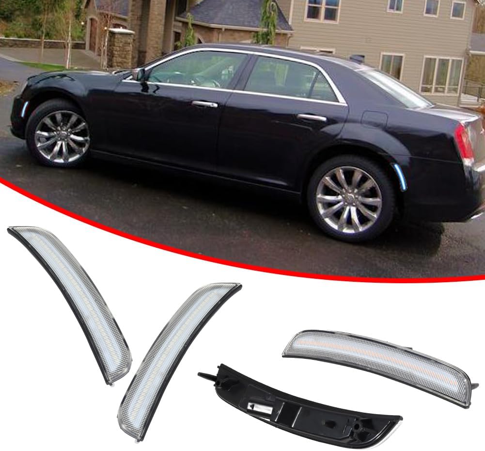 GTINTHEBOX Clear Lens Blue Led Side Marker Light Kit for 2015 2016 2017 2018 2019 2020 2021 2022 2023 2024 Chrysler 300,Replace OEM Front and Rear Bumper Fender Lamps