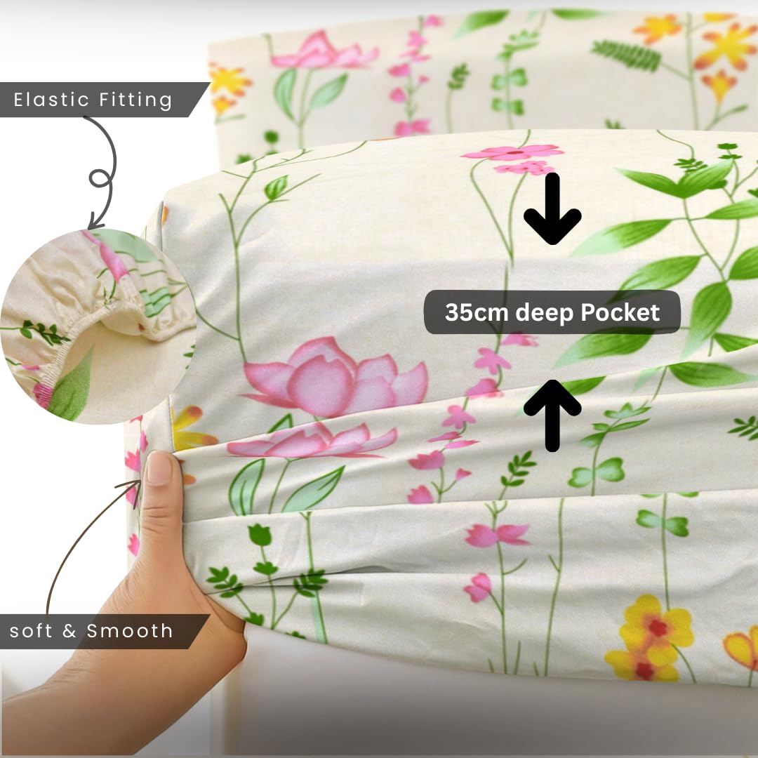 EverSoft Bedding 1PCS Floral Fitted Sheet Small Double Size Extra Deep 35cm Pocket 4ft Soft Breathable Printed Mattress Cover - Image 3