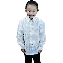 Kids Barong Tagalog - Handmade Filipino Formal Shirt, Ivory White Organza, Long Sleeve, US Size