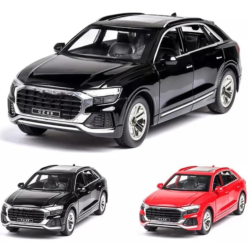 Image of Kids Model 1:32 Q8 Die Cast Metal Car Pull Back Action Opening Doors with Realistic Engine Sound Lights Toy Car Gift for Boys - Red