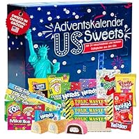 Adventskalender amerikanische Süßigkeiten 2025 mit 24 Überraschungen in Süß & Sauer, US Sweets inklusive Laffy Taffy, Lemonhead, Nerds, Hostess u.v.m.