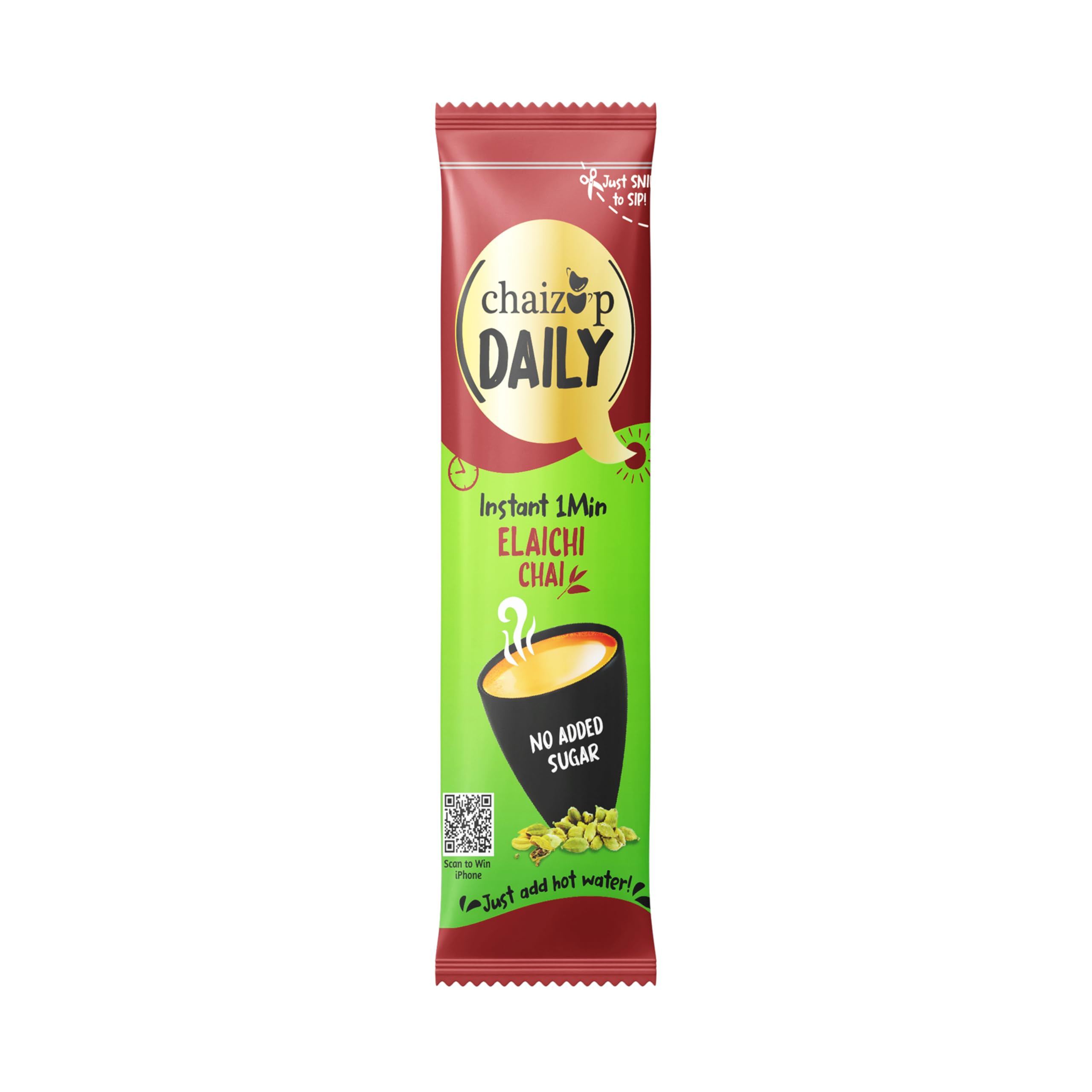 Chaizup Daily 1 Min Instant Elachi Premix Tea - 30 Sachets (No Sugar) | Elachi Flavours | 30 Servings | 270g