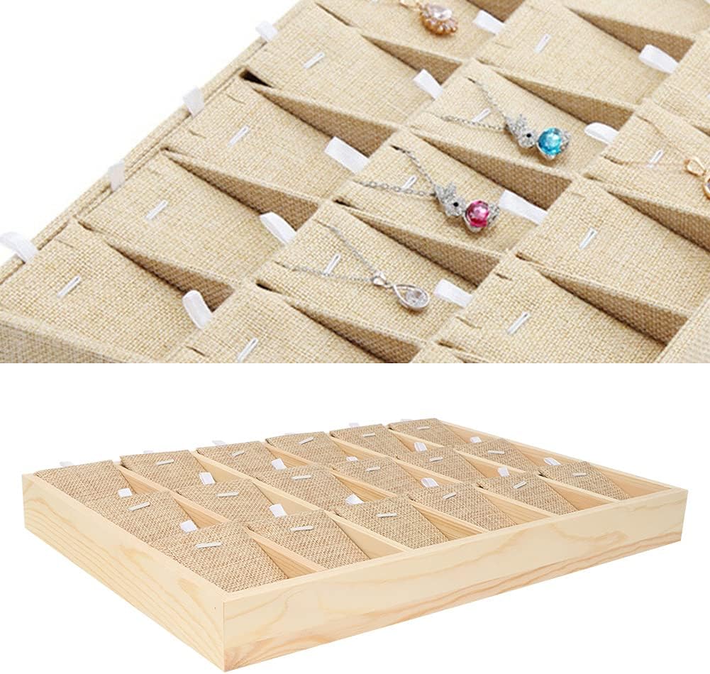 Wooden Velvet Jewelry Display Tray, Jewelry Storage Case with 12/18 Slots, Premium Pine Wood & Soft Velvet Lining for Earrings Necklaces Bracelets, Elegant Jewelry Showcase for Hom (Pine wood 18 grid