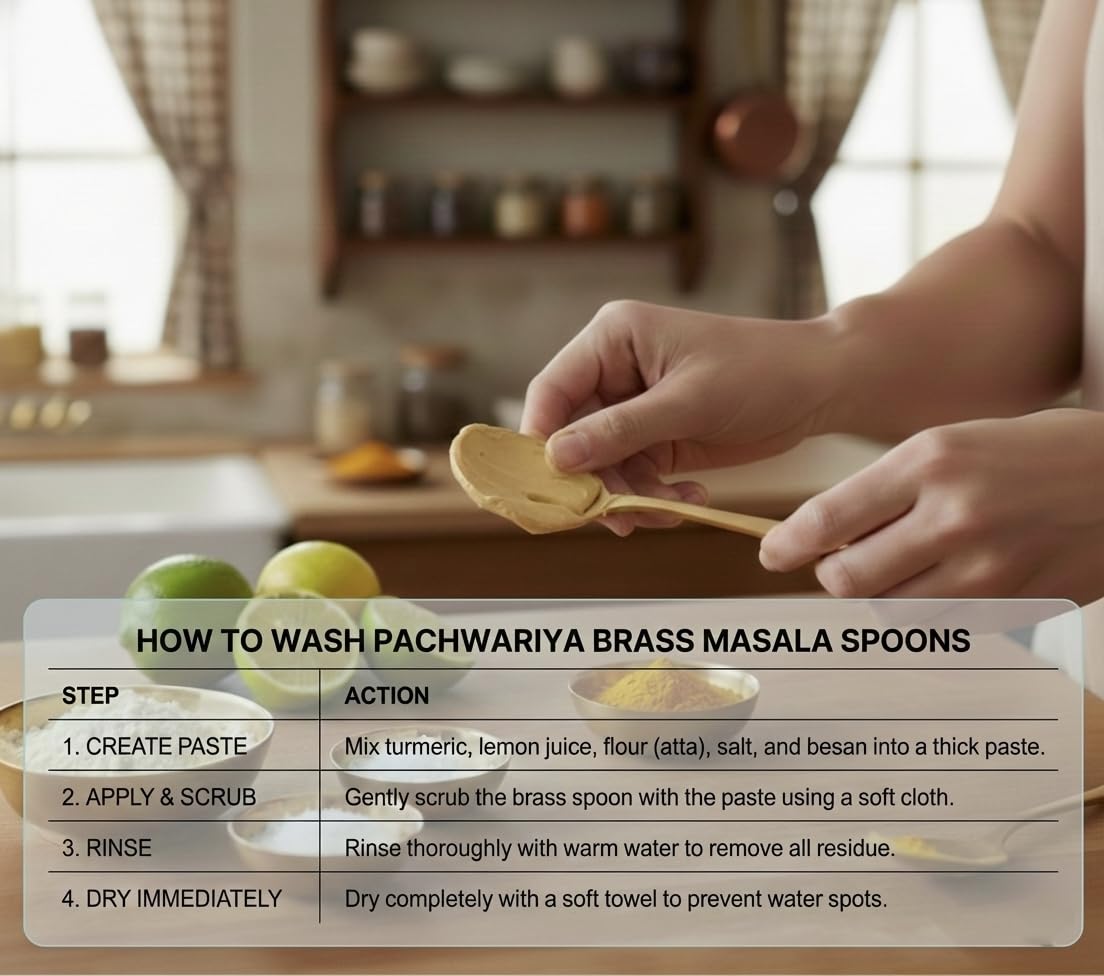 Brass Masala Spoons - Set of 6 for Indian Kitchen -8