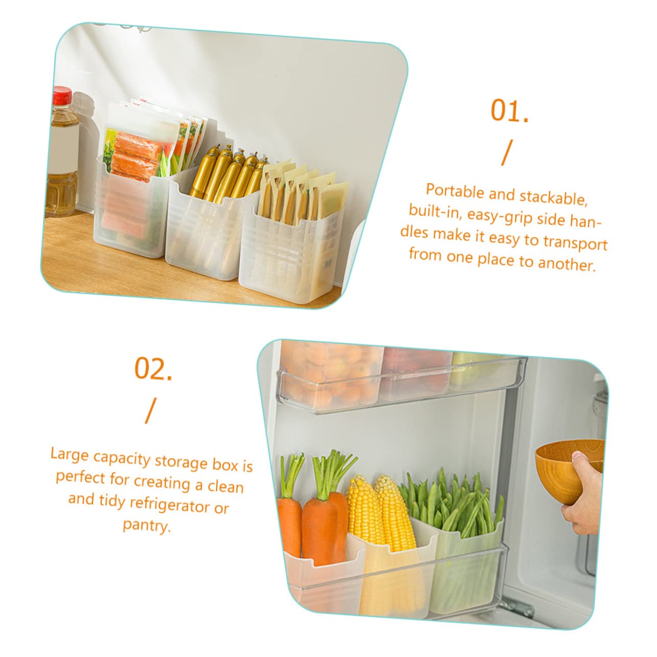Baluue 6stücke Kühlschrankbox für Lebensmittel Kühlschrank-aufbewahrungsbox Seitenbox für Gemüse Organizer für Kühlschrank Sortierfach für Vorräte Behälter für Speisekammer Stapelbare