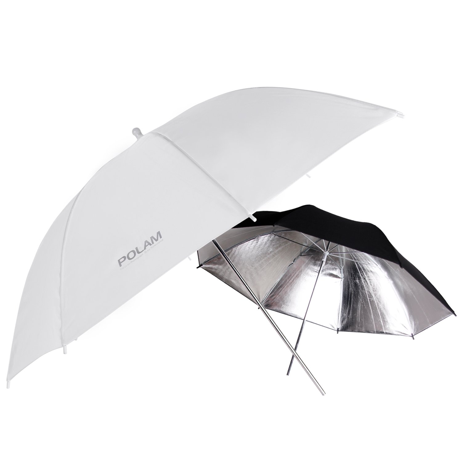 POLAM-FOTO 33"/84cm Parapluie Photo/Parapluie d'Eclairage de Studio, 1*Parapluie Translucide/Blanc de Lumière Douce et 1*Parapluie Noir/Argent pour la Photographie (1 Blanc et 1 Noir)